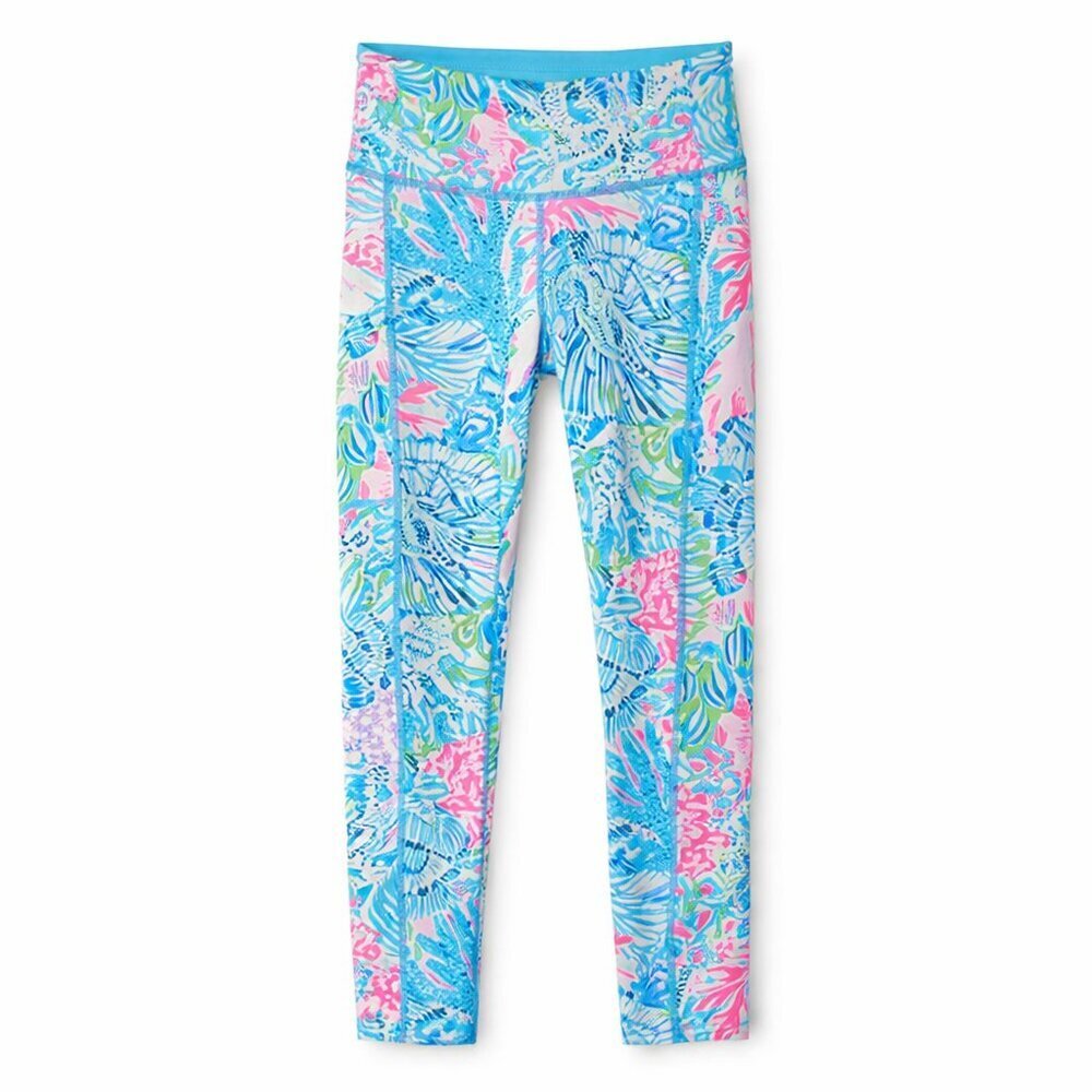 Lilly Pulitzer Luxletic High-Rise Ankle Leggings XS Blue Pink Tropical Print